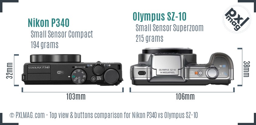 Nikon P340 vs Olympus SZ-10 top view buttons comparison