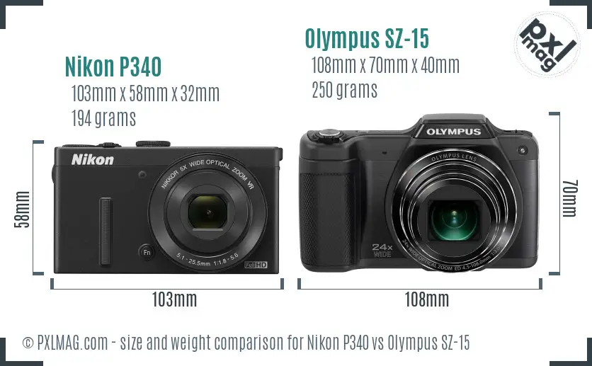 Nikon P340 vs Olympus SZ-15 size comparison