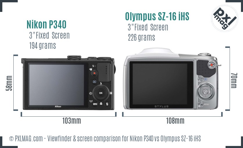 Nikon P340 vs Olympus SZ-16 iHS Screen and Viewfinder comparison
