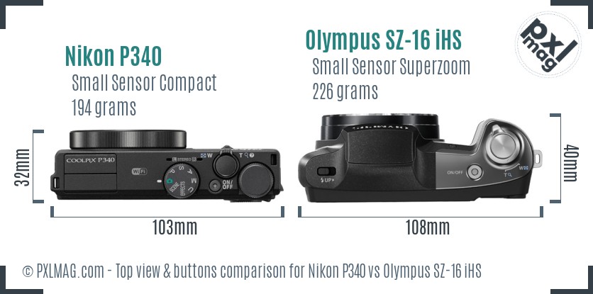 Nikon P340 vs Olympus SZ-16 iHS top view buttons comparison