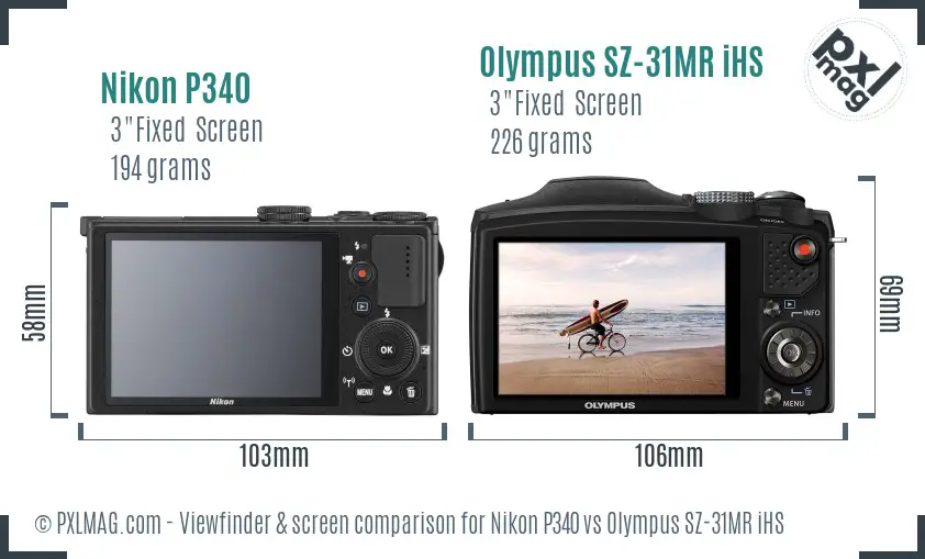 Nikon P340 vs Olympus SZ-31MR iHS Screen and Viewfinder comparison