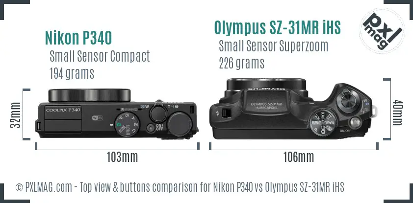 Nikon P340 vs Olympus SZ-31MR iHS top view buttons comparison