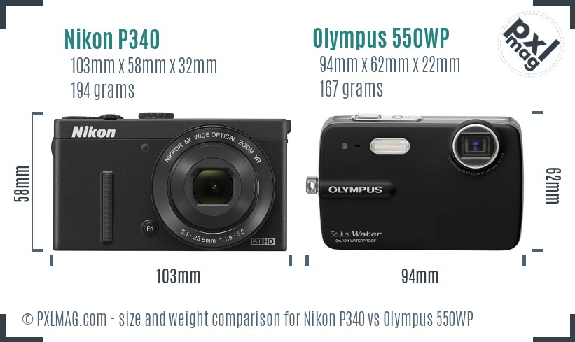Nikon P340 vs Olympus 550WP size comparison Nikon P340 vs Olympus 550WP size comparison