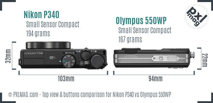 Nikon P340 vs Olympus 550WP top view buttons comparison