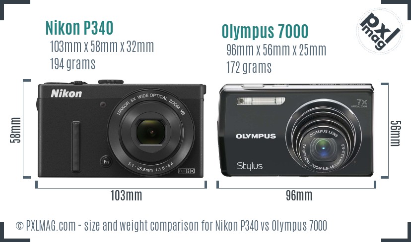 Nikon P340 vs Olympus 7000 size comparison