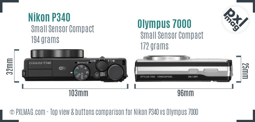Nikon P340 vs Olympus 7000 top view buttons comparison