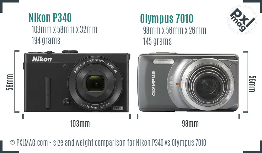 Nikon P340 vs Olympus 7010 size comparison