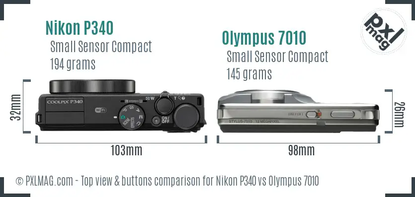 Nikon P340 vs Olympus 7010 top view buttons comparison