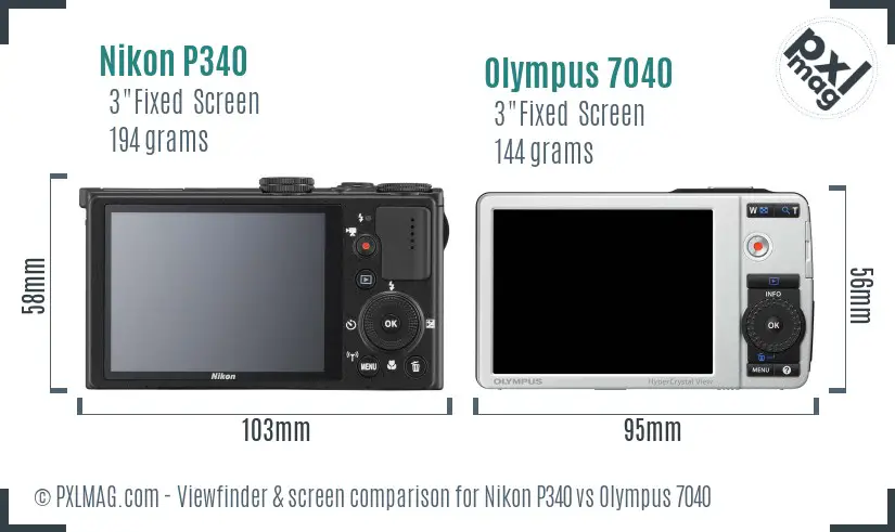 Nikon P340 vs Olympus 7040 Screen and Viewfinder comparison