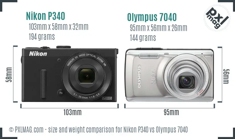 Nikon P340 vs Olympus 7040 size comparison