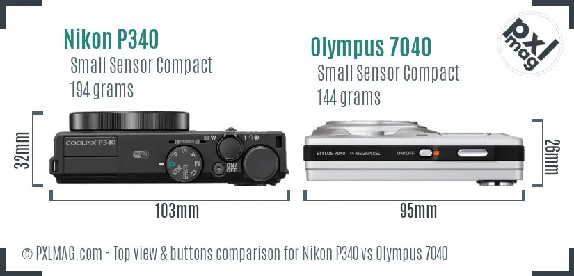 Nikon P340 vs Olympus 7040 top view buttons comparison