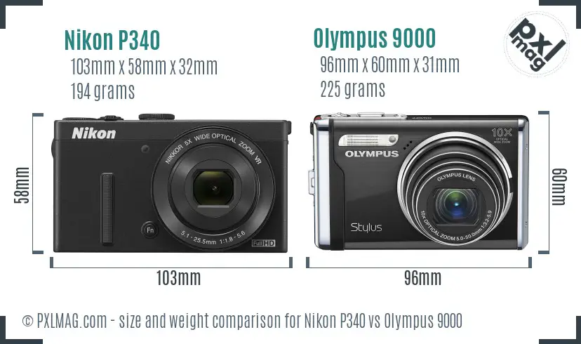 Nikon P340 vs Olympus 9000 size comparison Nikon P340 vs Olympus 9000 size comparison