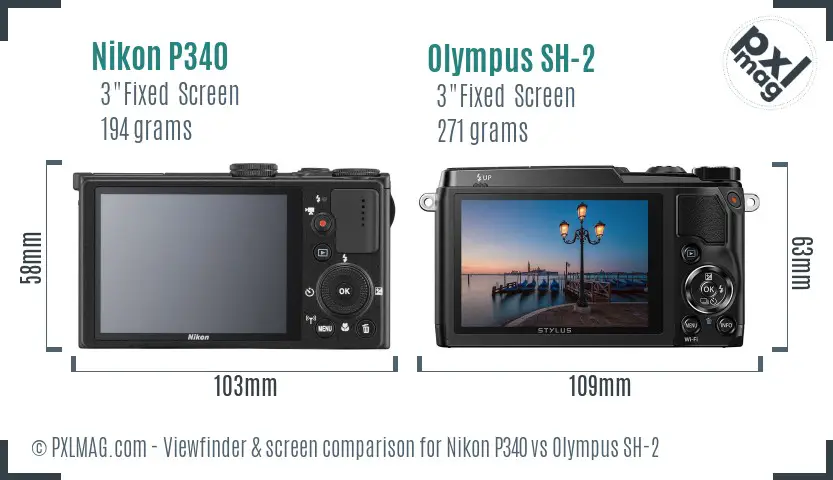 Nikon P340 vs Olympus SH-2 Screen and Viewfinder comparison