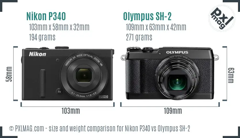 Nikon P340 vs Olympus SH-2 size comparison