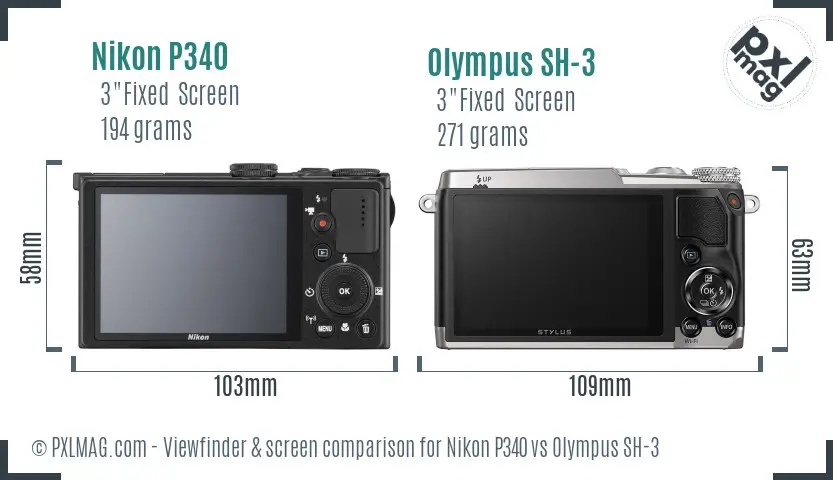 Nikon P340 vs Olympus SH-3 Screen and Viewfinder comparison