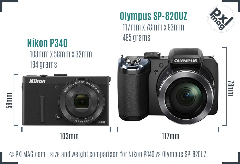 Nikon P340 vs Olympus SP-820UZ size comparison