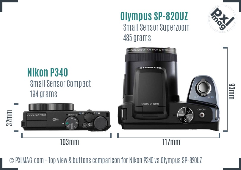 Nikon P340 vs Olympus SP-820UZ top view buttons comparison