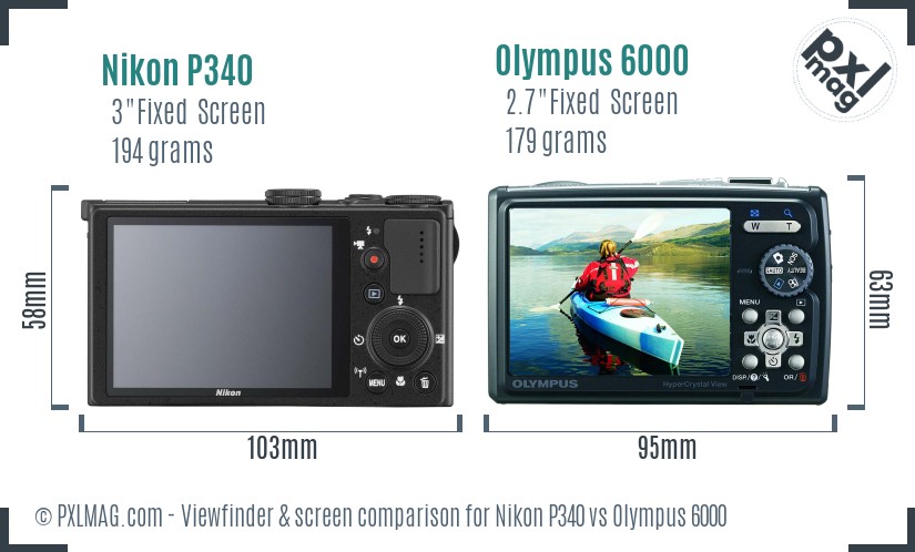 Nikon P340 vs Olympus 6000 Screen and Viewfinder comparison