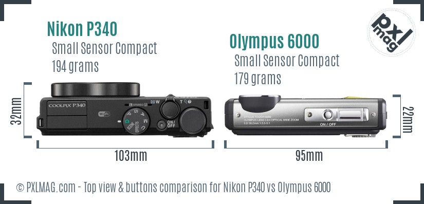 Nikon P340 vs Olympus 6000 top view buttons comparison