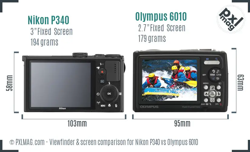 Nikon P340 vs Olympus 6010 Screen and Viewfinder comparison