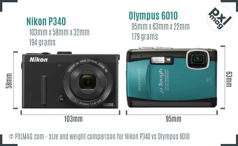 Nikon P340 vs Olympus 6010 size comparison