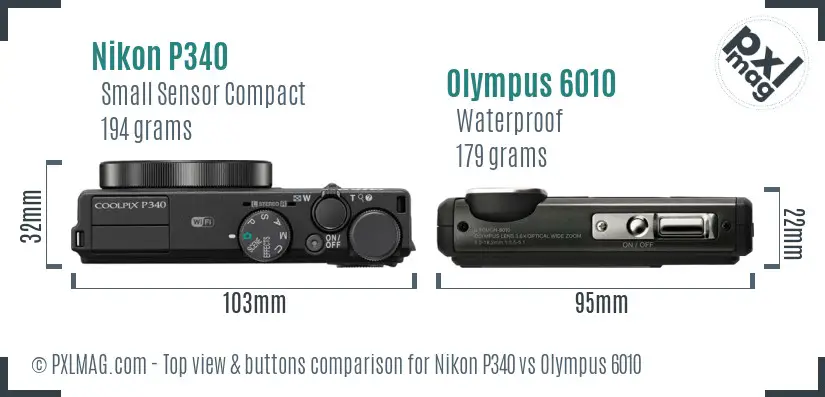 Nikon P340 vs Olympus 6010 top view buttons comparison