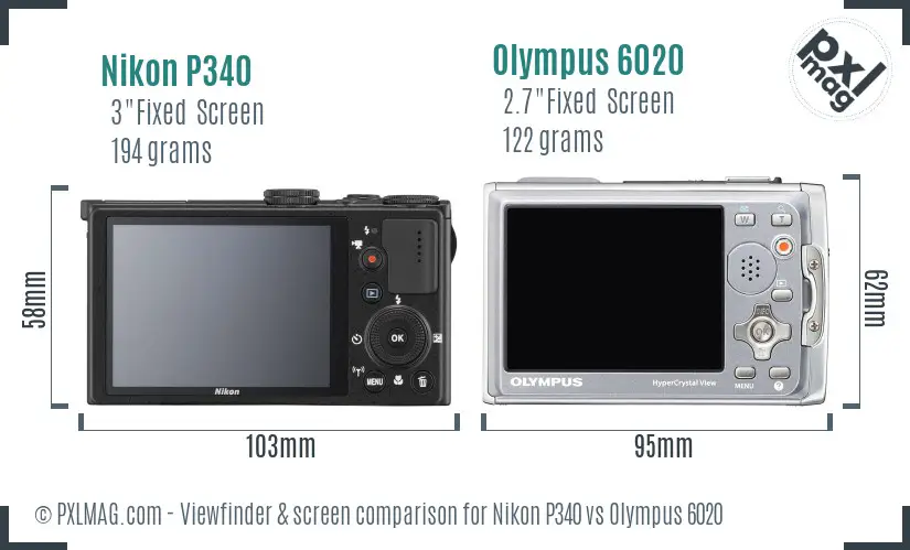 Nikon P340 vs Olympus 6020 Screen and Viewfinder comparison