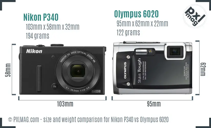 Nikon P340 vs Olympus 6020 size comparison