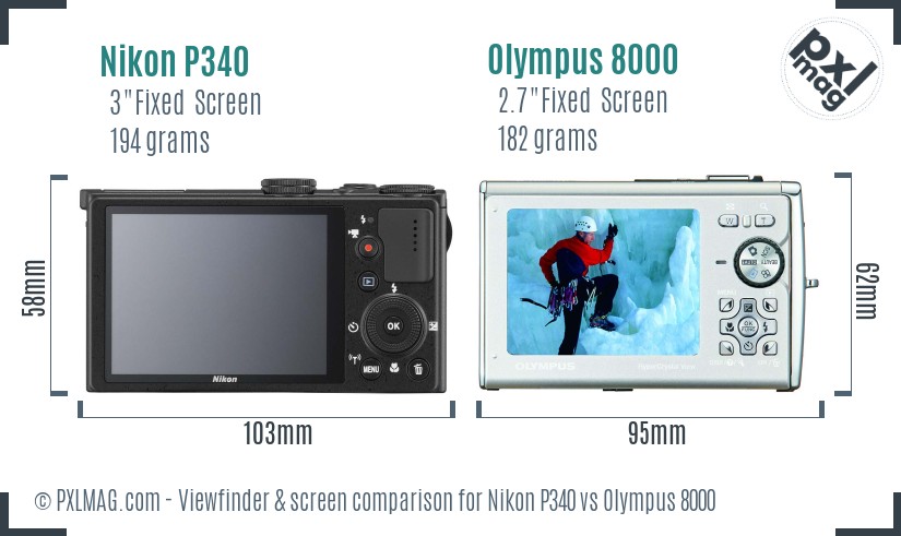 Nikon P340 vs Olympus 8000 Screen and Viewfinder comparison