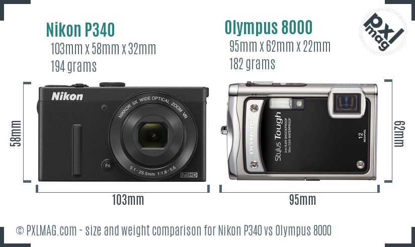 Nikon P340 vs Olympus 8000 size comparison