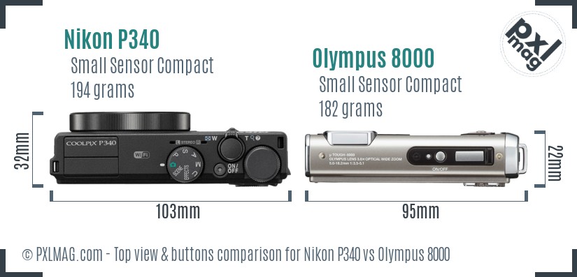 Nikon P340 vs Olympus 8000 top view buttons comparison