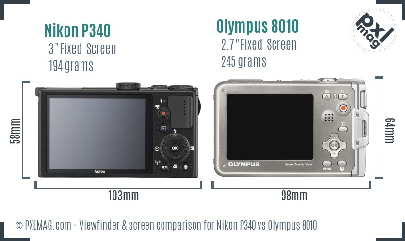 Nikon P340 vs Olympus 8010 Screen and Viewfinder comparison