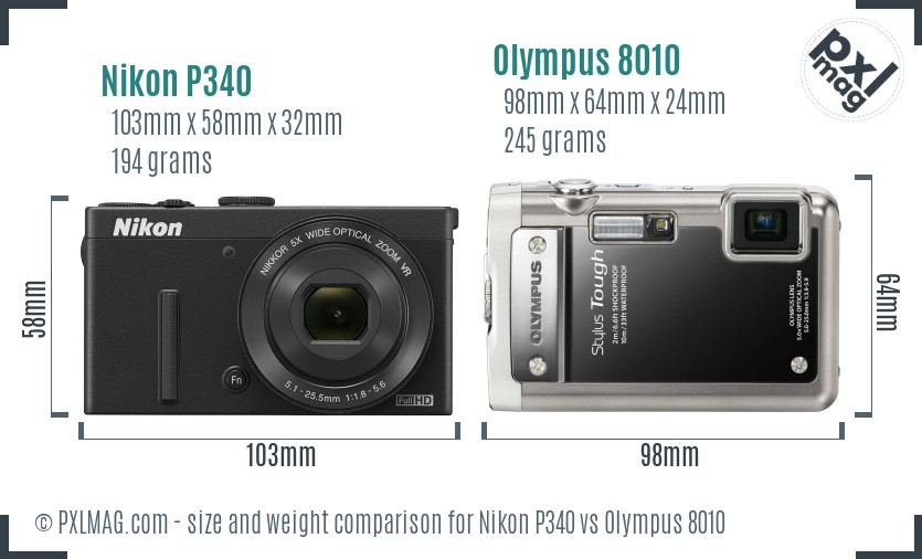 Nikon P340 vs Olympus 8010 size comparison Nikon P340 vs Olympus 8010 size comparison