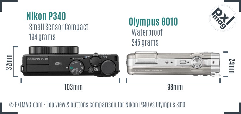 Nikon P340 vs Olympus 8010 top view buttons comparison