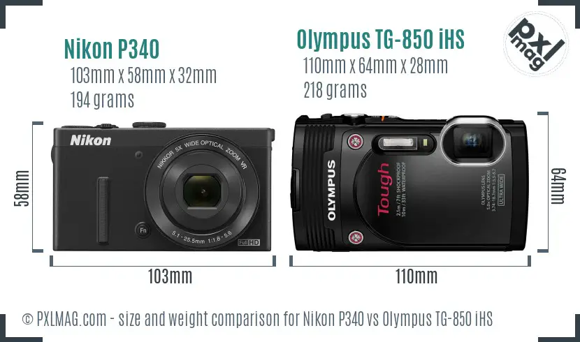 Nikon P340 vs Olympus TG-850 iHS size comparison Nikon P340 vs Olympus TG-850 iHS size comparison