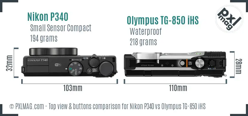 Nikon P340 vs Olympus TG-850 iHS top view buttons comparison Nikon P340 vs Olympus TG-850 iHS top view buttons comparison