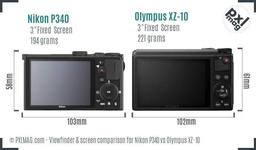 Nikon P340 vs Olympus XZ-10 Screen and Viewfinder comparison