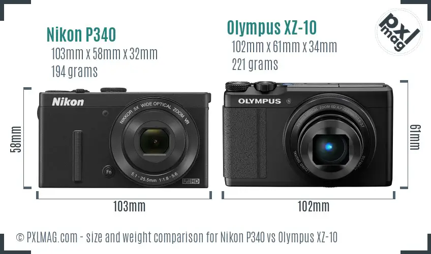 Nikon P340 vs Olympus XZ-10 size comparison