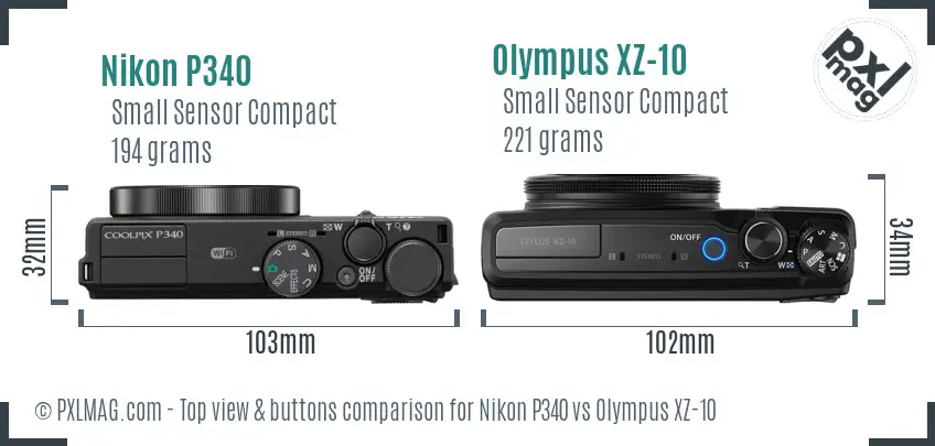 Nikon P340 vs Olympus XZ-10 top view buttons comparison