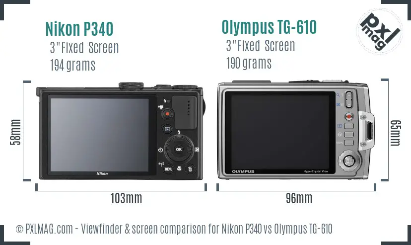 Nikon P340 vs Olympus TG-610 Screen and Viewfinder comparison