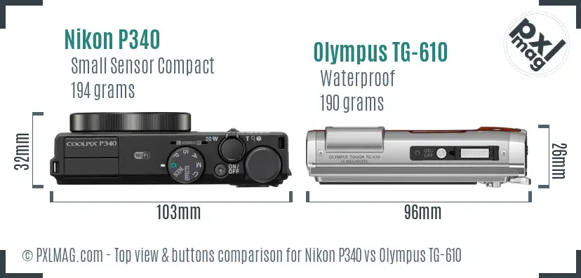 Nikon P340 vs Olympus TG-610 top view buttons comparison