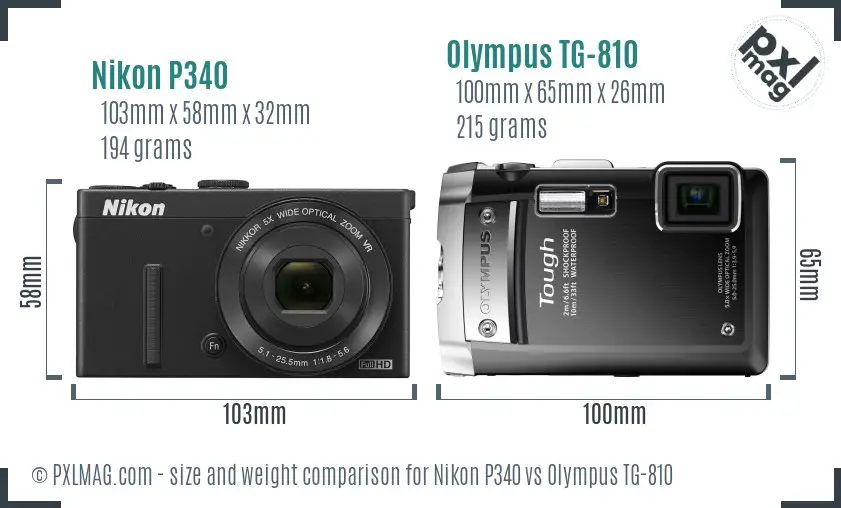 Nikon P340 vs Olympus TG-810 size comparison Nikon P340 vs Olympus TG-810 size comparison