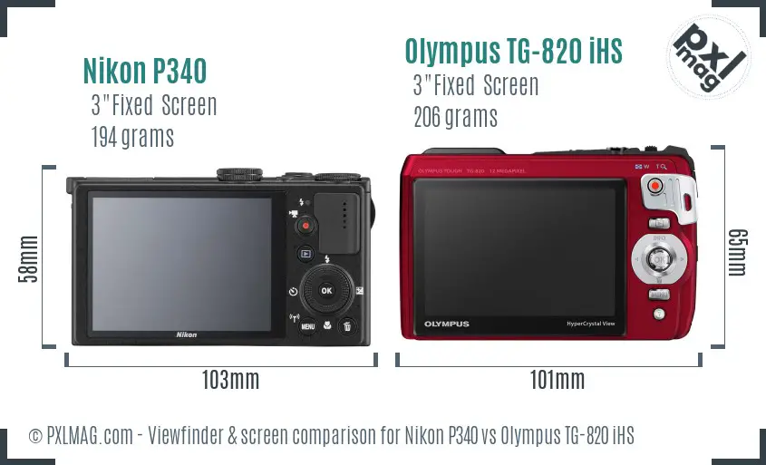 Nikon P340 vs Olympus TG-820 iHS Screen and Viewfinder comparison