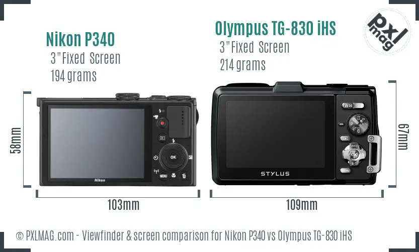 Nikon P340 vs Olympus TG-830 iHS Screen and Viewfinder comparison