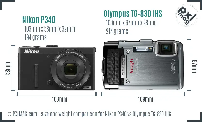 Nikon P340 vs Olympus TG-830 iHS size comparison