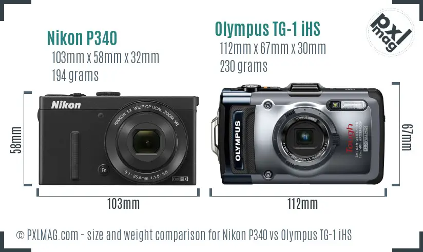 Nikon P340 vs Olympus TG-1 iHS size comparison Nikon P340 vs Olympus TG-1 iHS size comparison