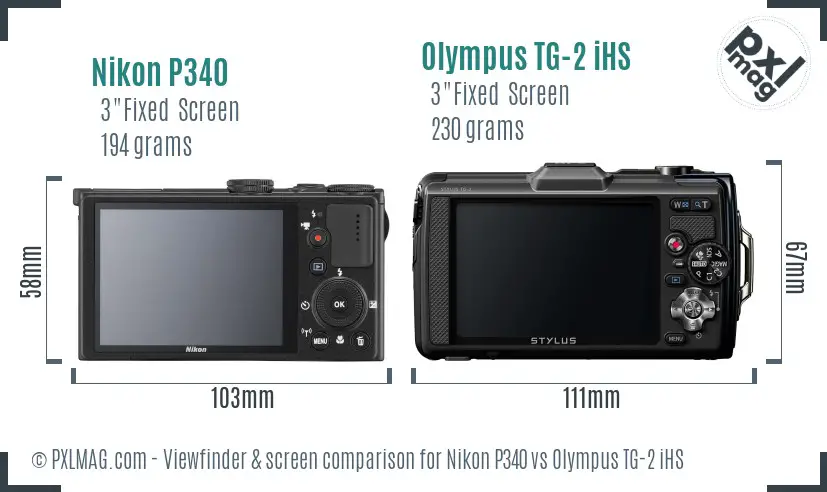 Nikon P340 vs Olympus TG-2 iHS Screen and Viewfinder comparison