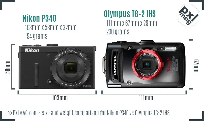 Nikon P340 vs Olympus TG-2 iHS size comparison