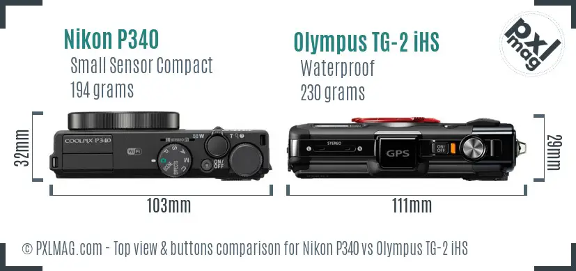 Nikon P340 vs Olympus TG-2 iHS top view buttons comparison