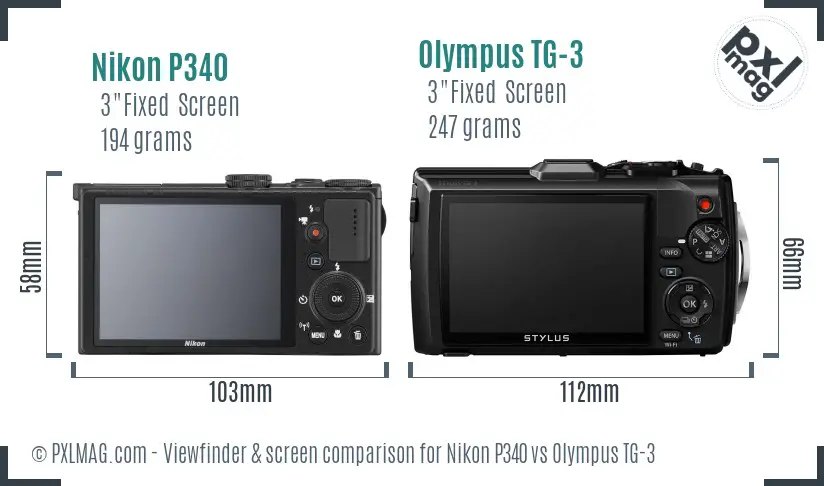 Nikon P340 vs Olympus TG-3 Screen and Viewfinder comparison